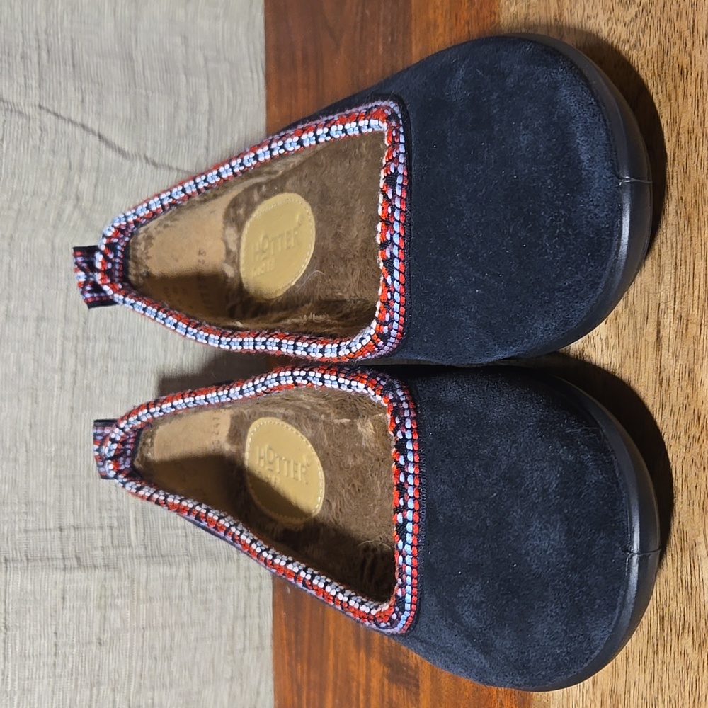 Hotter Black Suede Women's Slippers with Colorful Trim - 6M - Picture 4 of 7